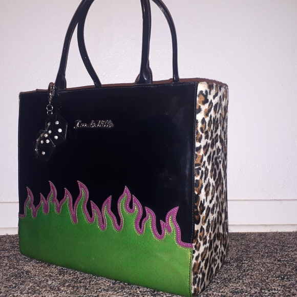 Like New Lux de Ville Diabla Darling Large Tote with purple and green flames - Picture 2 of 8